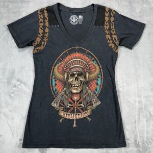 Affliction Women's Large Tribal Indian Aztec Western SS Graphic‎ Shirt